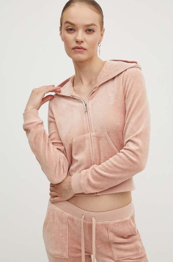 Juicy Couture Dukserica od velura Juicy Couture HERITAGE ROBYN HOODIE boja: bež, s kapuljačom, bez uzorka, JCSEBJ007