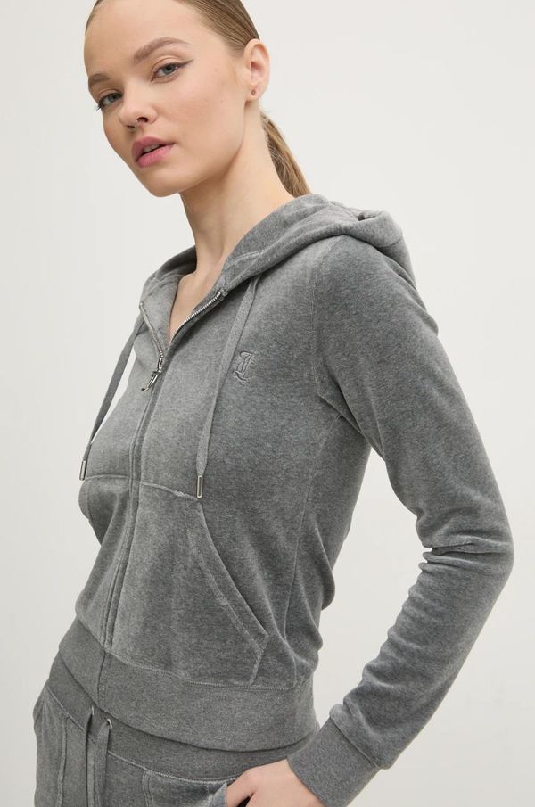 Juicy Couture Dukserica od velura Juicy Couture ROBERTSON CLASS boja: siva, s kapuljačom, bez uzorka, JCAP176