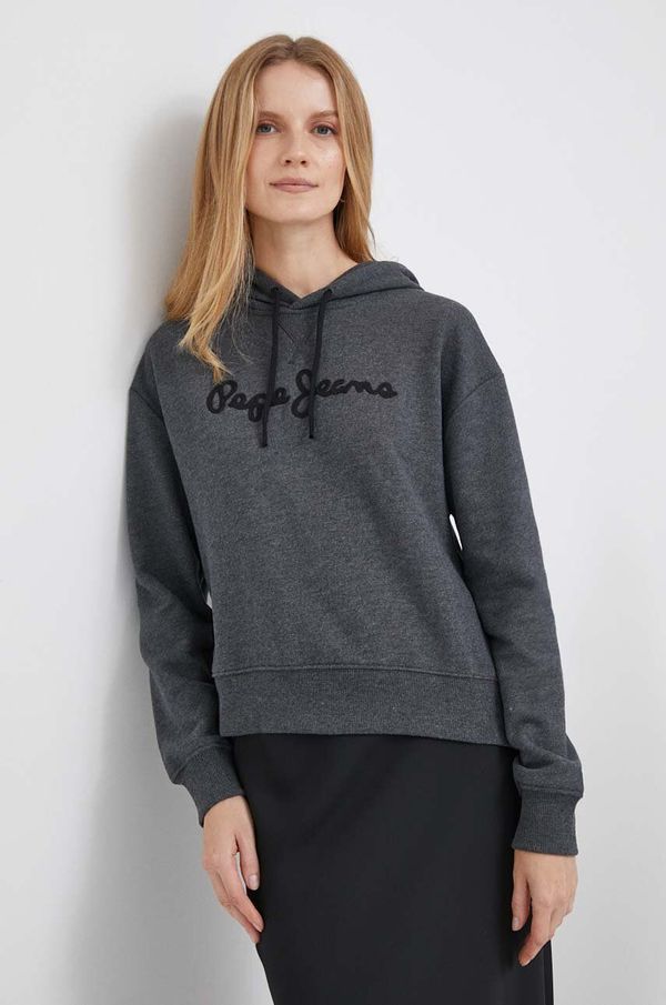 Pepe Jeans Dukserica Pepe Jeans Nanette za žene, boja: siva, s kapuljačom, s aplikacijom