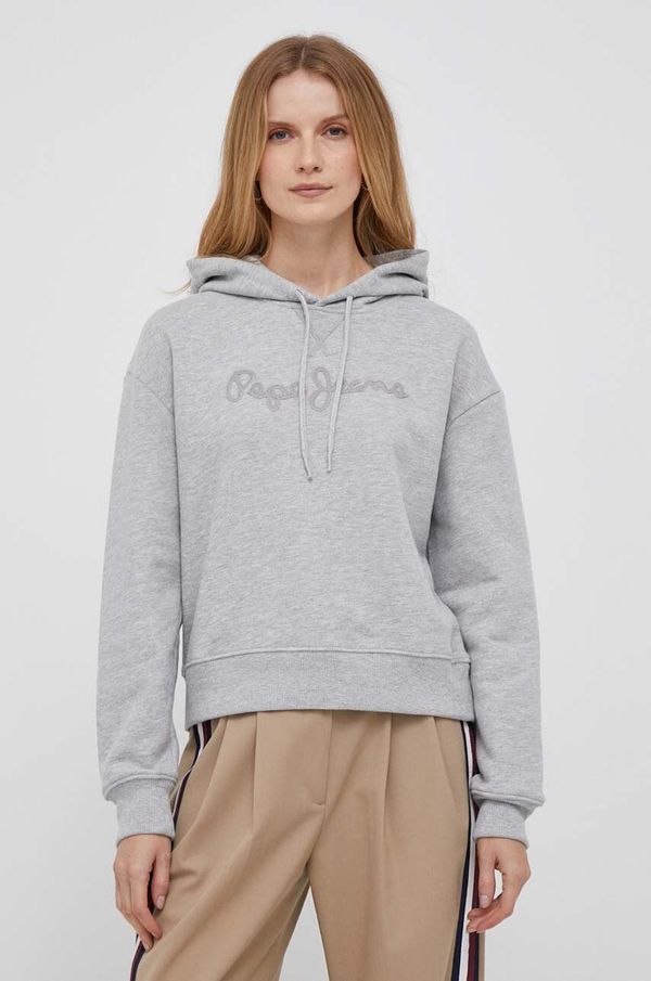 Pepe Jeans Dukserica Pepe Jeans Nanette za žene, boja: siva, s kapuljačom, s aplikacijom