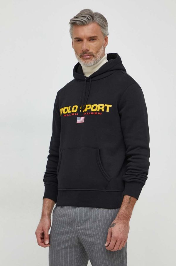 Polo Ralph Lauren Dukserica Polo Ralph Lauren za muškarce, boja: crna, s kapuljačom, s tiskom