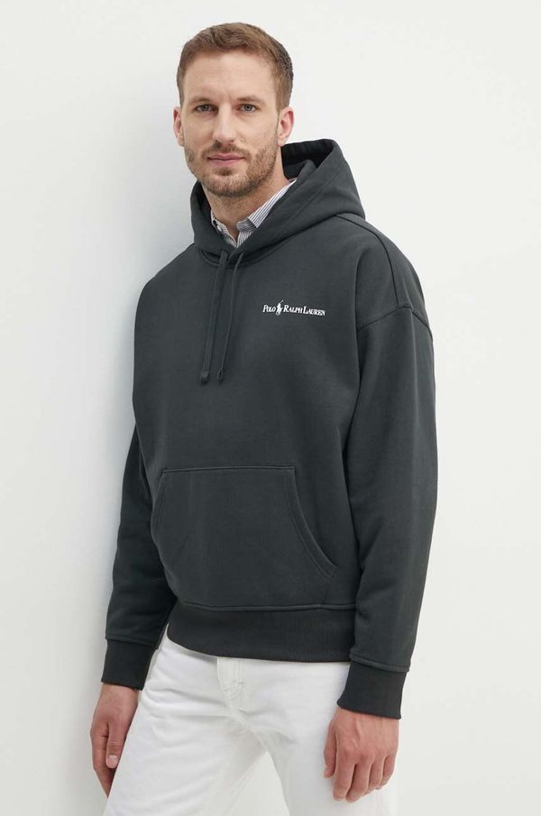 Polo Ralph Lauren Dukserica Polo Ralph Lauren za muškarce, boja: siva, s kapuljačom, s tiskom, 710950132001