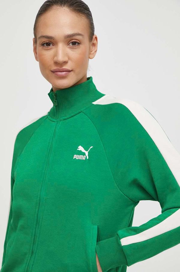 Puma Dukserica Puma Iconic T7 za žene, boja: zelena, s uzorkom, 625602