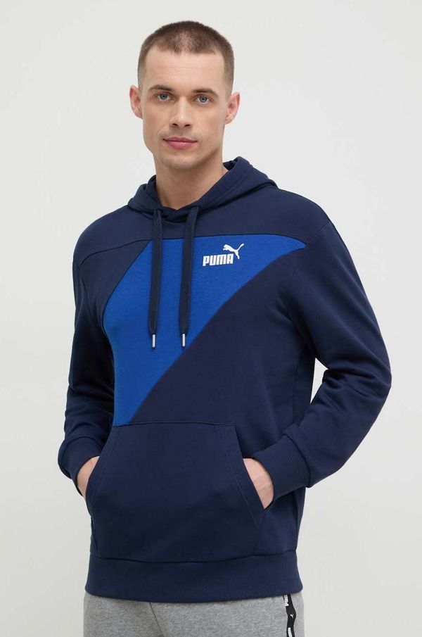 Puma Dukserica Puma POWER za muškarce, boja: tamno plava, s kapuljačom, uzorkom