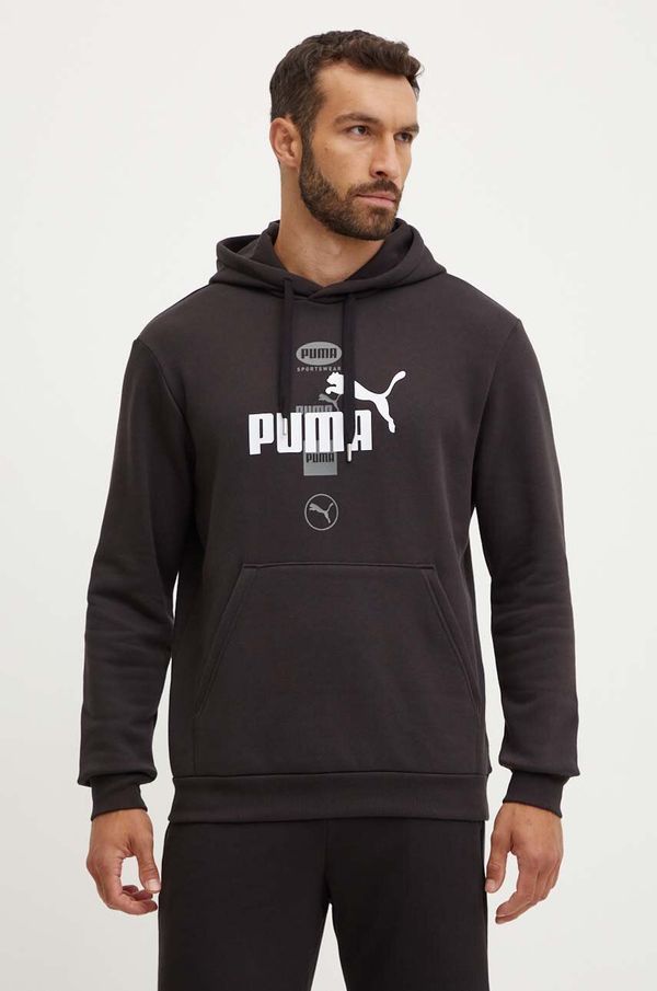 Puma Dukserica Puma za muškarce, boja: crna, s kapuljačom, s tiskom, 681741