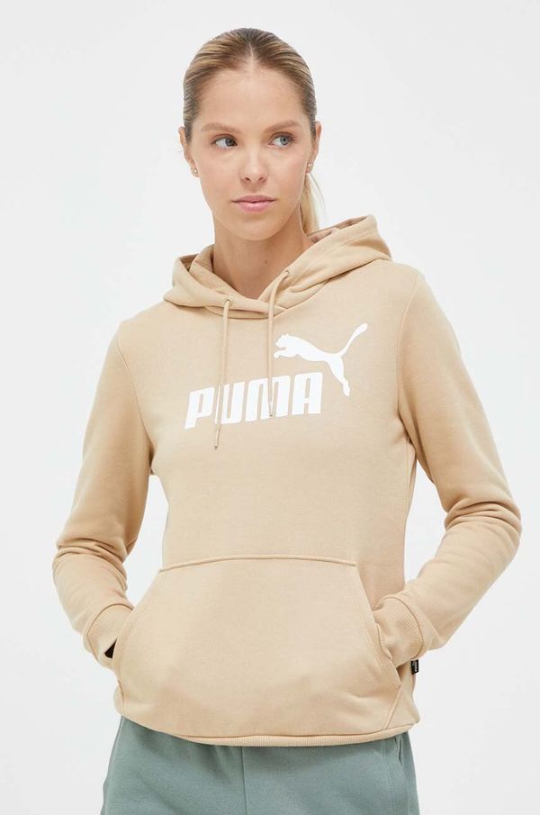 Puma Dukserica Puma za žene, boja: bež, s kapuljačom, s tiskom
