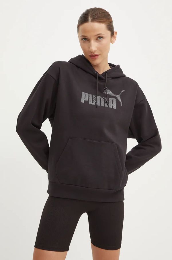 Puma Dukserica Puma za žene, boja: crna, s kapuljačom, s tiskom, 681492