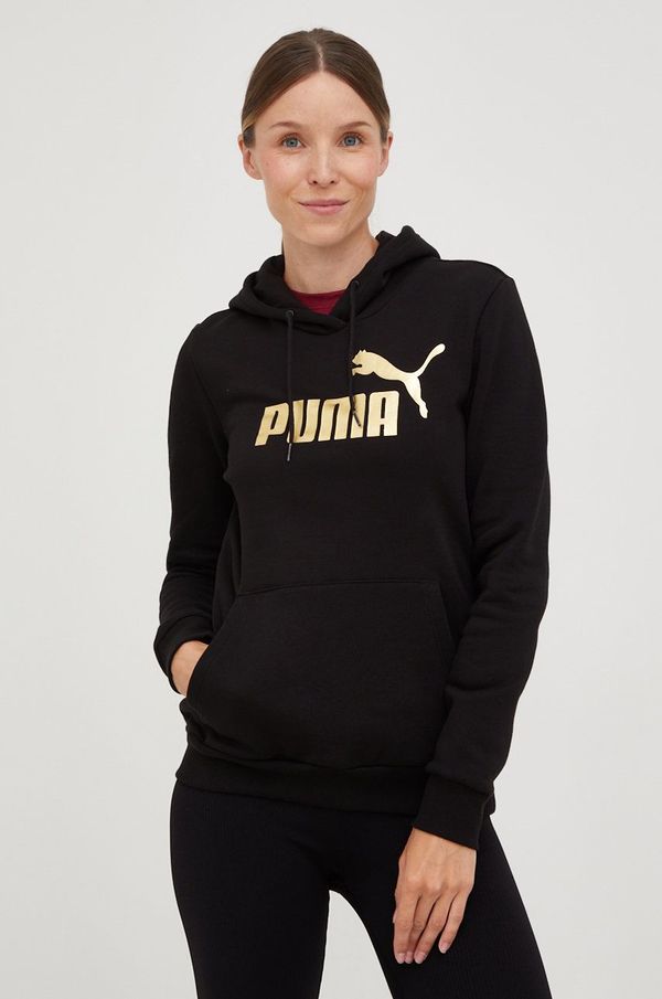 Puma Dukserica Puma za žene, boja: crna, s kapuljačom, s tiskom