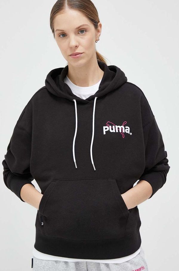 Puma Dukserica Puma za žene, boja: crna, s kapuljačom, s tiskom