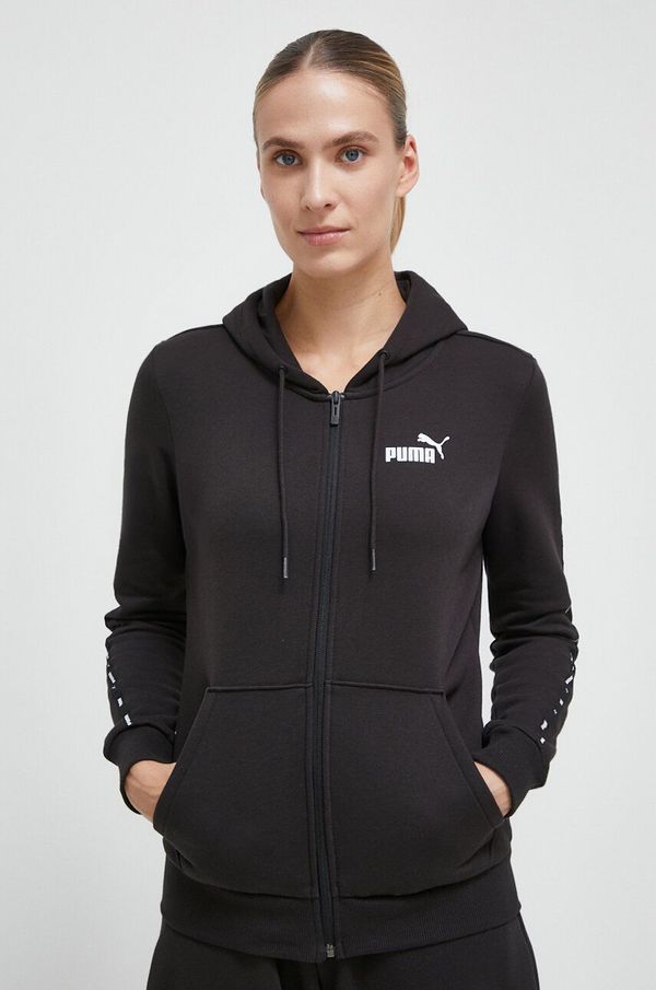 Puma Dukserica Puma za žene, boja: crna, s kapuljačom, s tiskom
