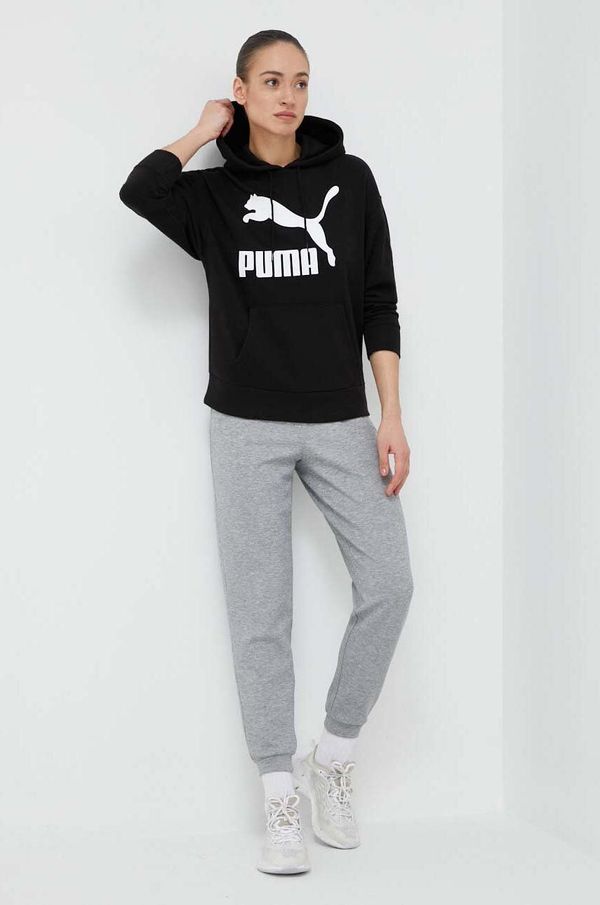 Puma Dukserica Puma za žene, boja: crna, s kapuljačom, tiskom