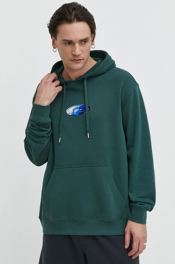 Quiksilver Dukserica Quiksilver za muškarce, boja: zelena, s kapuljačom, s tiskom