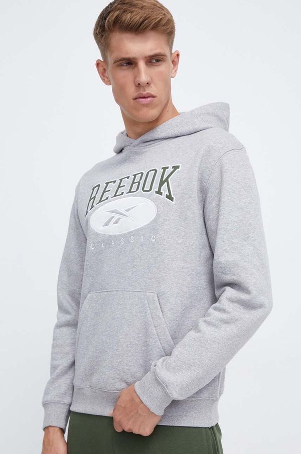 Reebok Classic Dukserica Reebok Classic za muškarce, boja: siva, s kapuljačom, s aplikacijom