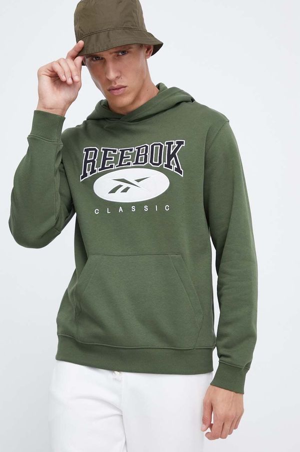 Reebok Classic Dukserica Reebok Classic za muškarce, boja: zelena, s kapuljačom, s aplikacijom
