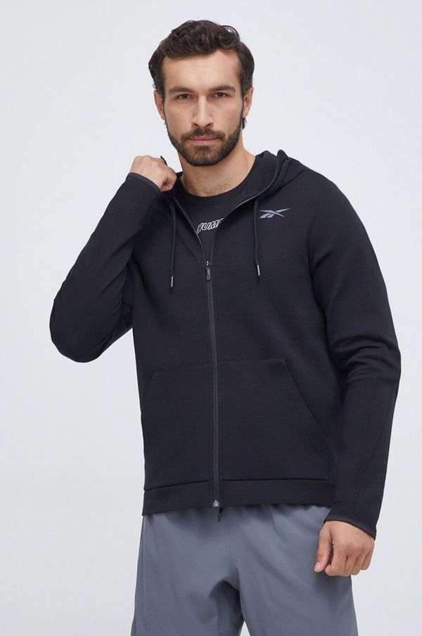 Reebok Dukserica Reebok za muškarce, boja: crna, s kapuljačom, bez uzorka