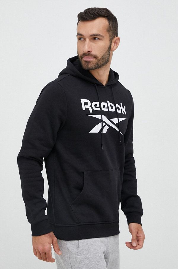 Reebok Dukserica Reebok za muškarce, boja: crna, s kapuljačom, s tiskom
