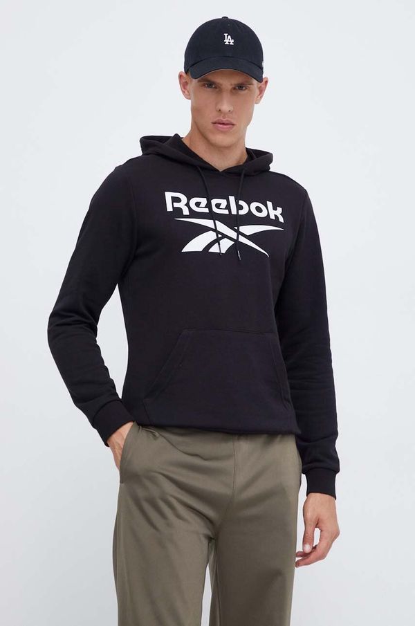 Reebok Dukserica Reebok za muškarce, boja: crna, s kapuljačom, s tiskom
