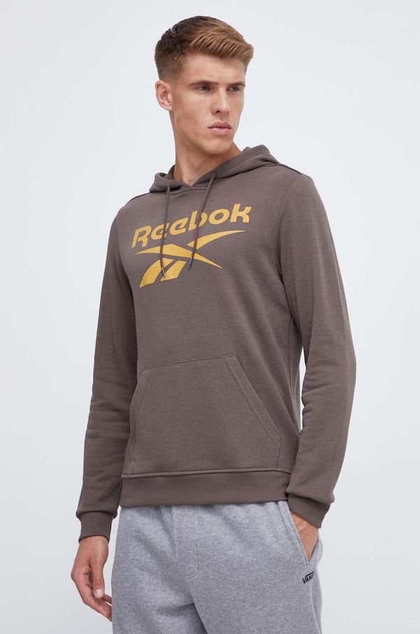 Reebok Dukserica Reebok za muškarce, boja: smeđa, s kapuljačom, s tiskom