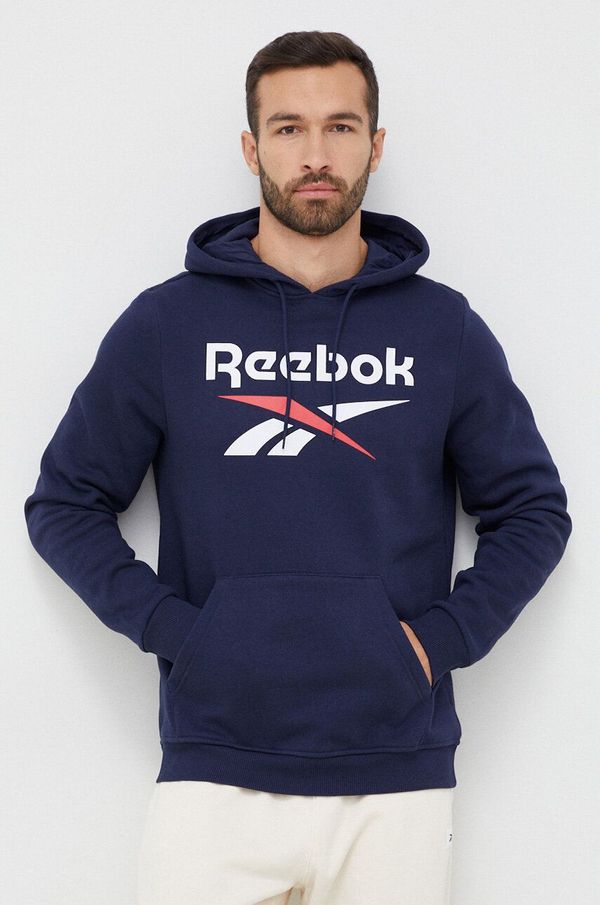Reebok Dukserica Reebok za muškarce, boja: tamno plava, s kapuljačom, s tiskom