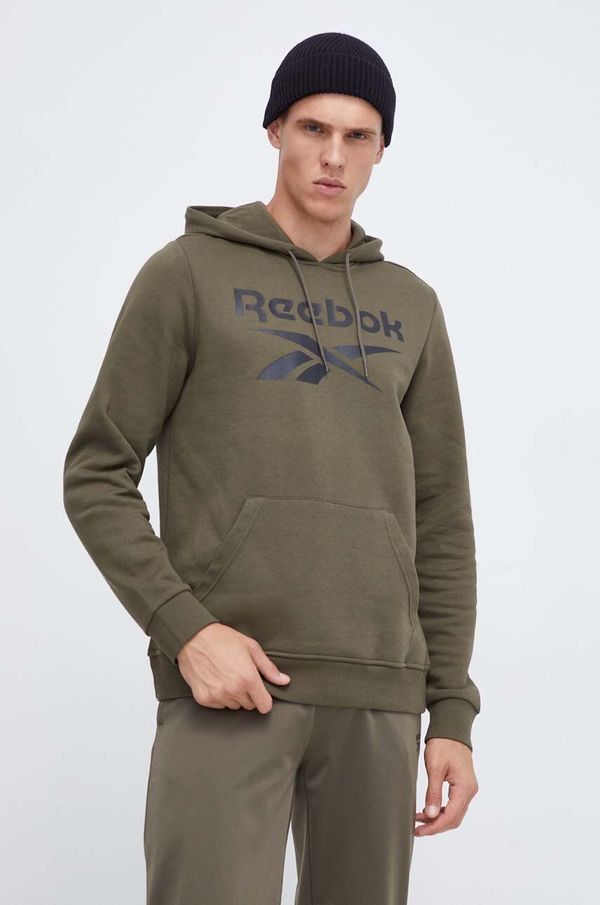 Reebok Dukserica Reebok za muškarce, boja: zelena, s kapuljačom, s tiskom