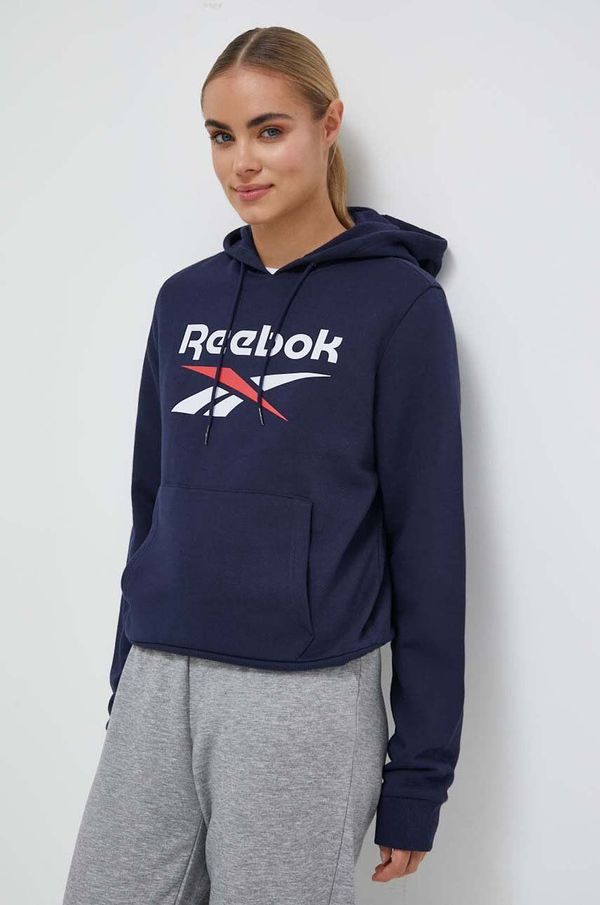 Reebok Dukserica Reebok za žene, boja: tamno plava, s kapuljačom, s tiskom