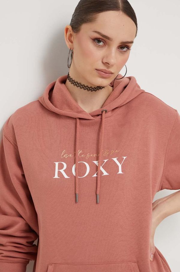 Roxy Dukserica Roxy za žene, boja: narančasta, s kapuljačom, s tiskom