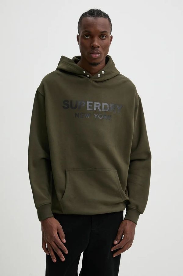 Superdry Dukserica Superdry za muškarce, boja: zelena, s kapuljačom, s tiskom, M2013726A-ZC3