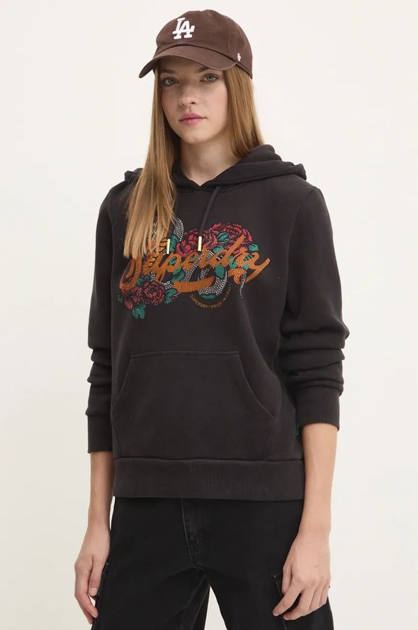 Superdry Dukserica Superdry za žene, boja: crna, s kapuljačom, s tiskom, W2012130A-02A