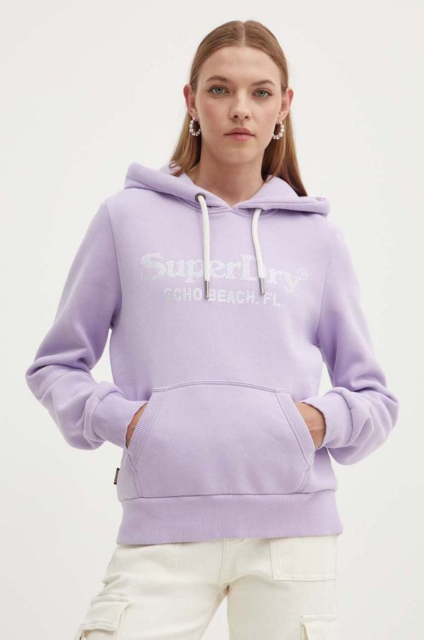 Superdry Dukserica Superdry za žene, boja: ljubičasta, s kapuljačom, s aplikacijom