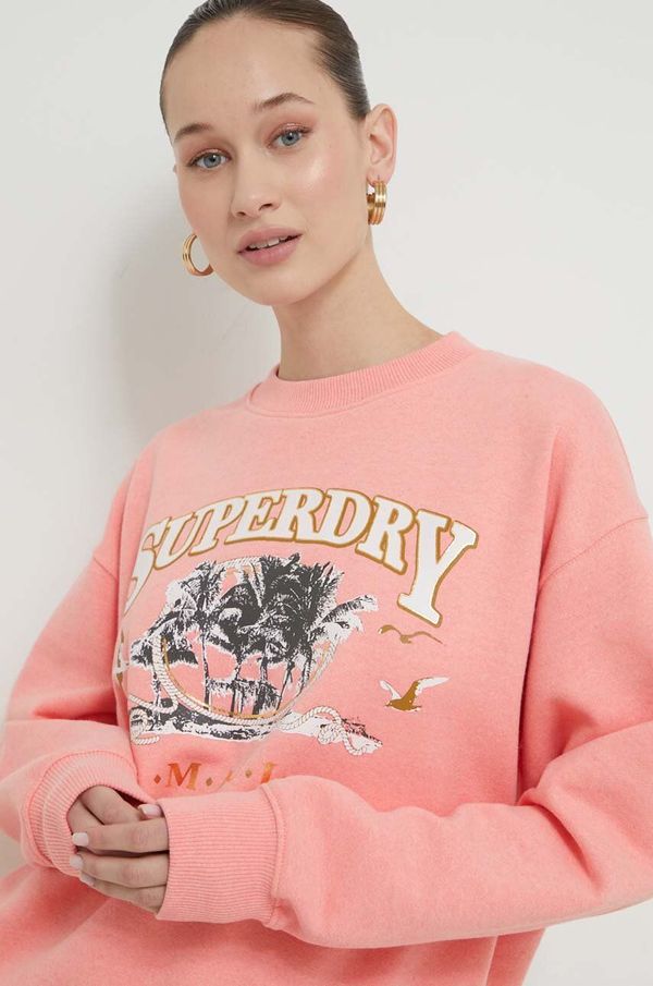 Superdry Dukserica Superdry za žene, boja: ružičasta, s tiskom