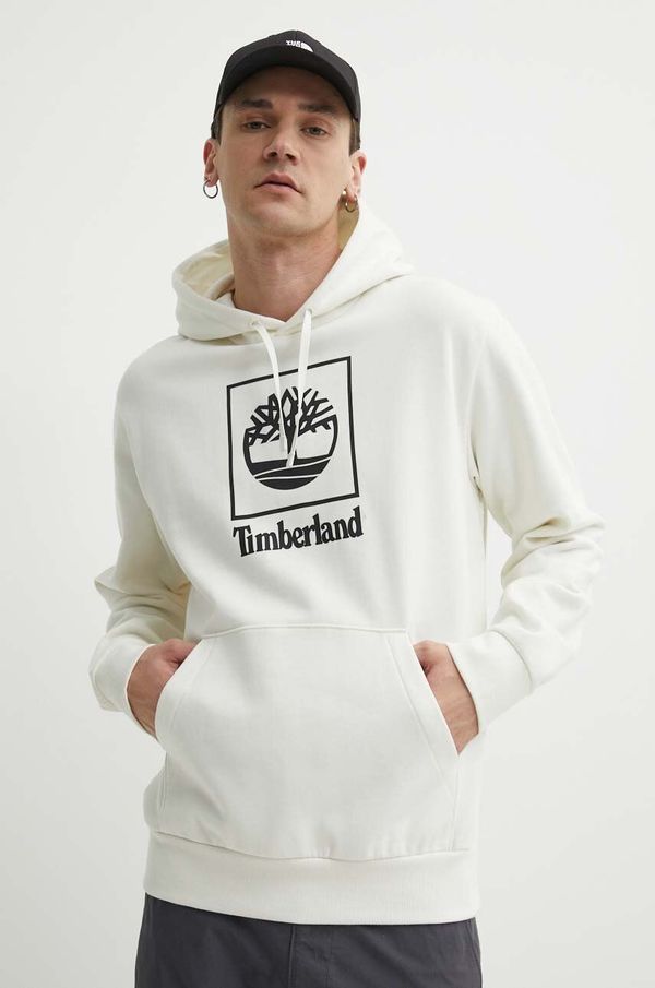 Timberland Dukserica Timberland za muškarce, boja: bež, s kapuljačom, s tiskom, TB0A5QV6CM91