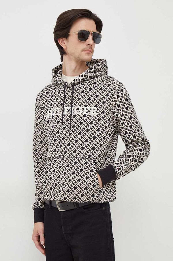 Tommy Hilfiger Dukserica Tommy Hilfiger za muškarce, boja: crna, s kapuljačom, s uzorkom