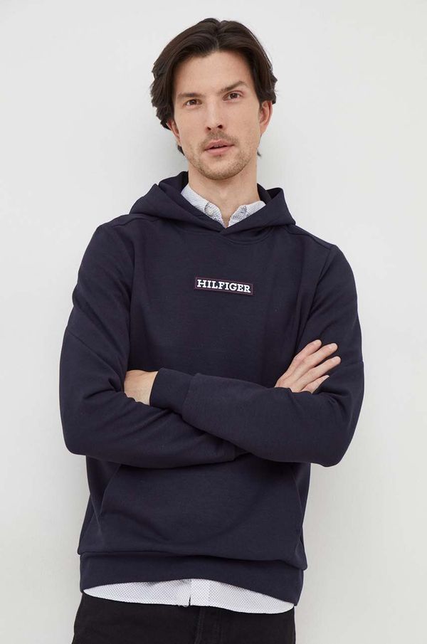 Tommy Hilfiger Dukserica Tommy Hilfiger za muškarce, boja: tamno plava, s kapuljačom, s aplikacijom