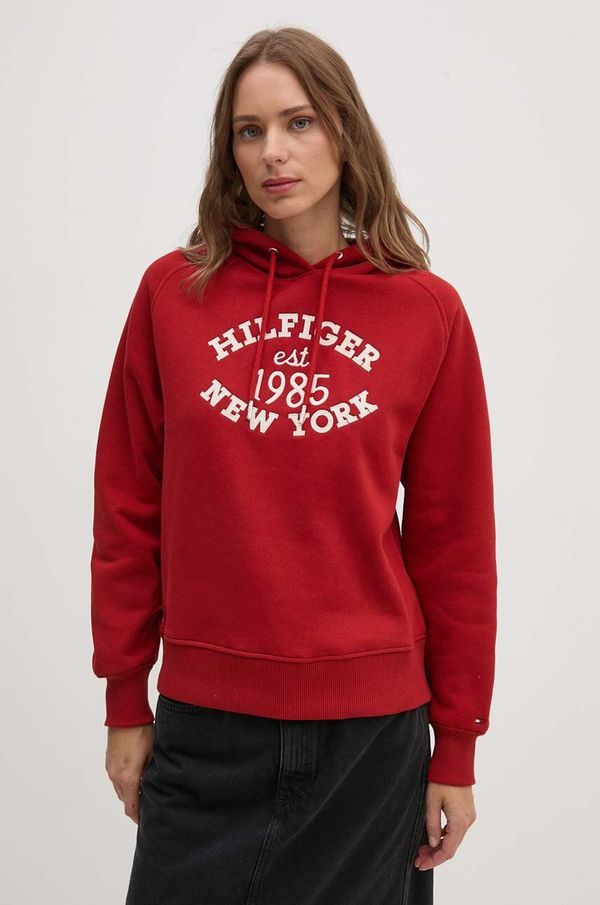 Tommy Hilfiger Dukserica Tommy Hilfiger za žene, boja: bordo, s kapuljačom, s aplikacijom, WW0WW42098