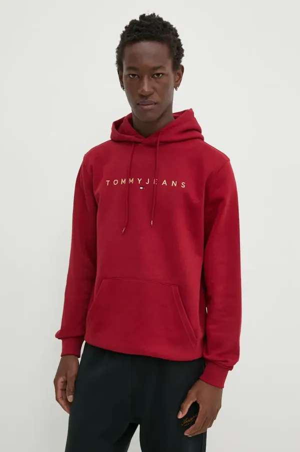 Tommy Jeans Dukserica Tommy Jeans za muškarce, boja: bordo, s kapuljačom, s aplikacijom, DM0DM20503
