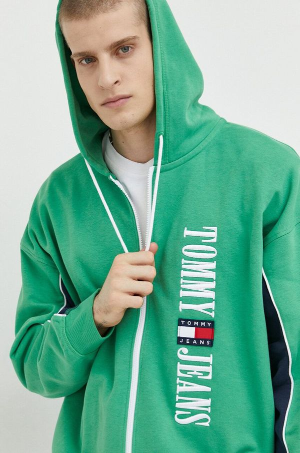 Tommy Jeans Dukserica Tommy Jeans za muškarce, boja: zelena, s kapuljačom, s aplikacijom