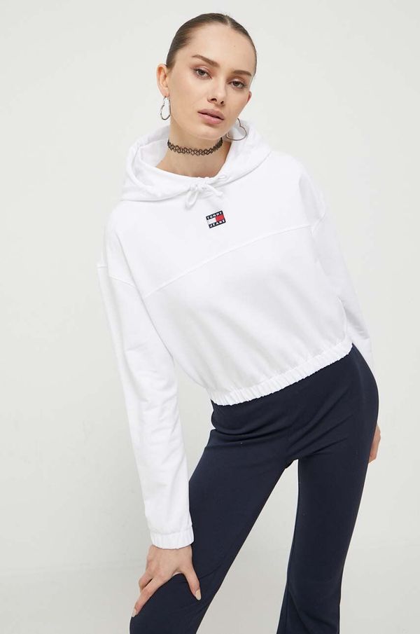 Tommy Jeans Dukserica Tommy Jeans za žene, boja: bijela, s kapuljačom, glatka
