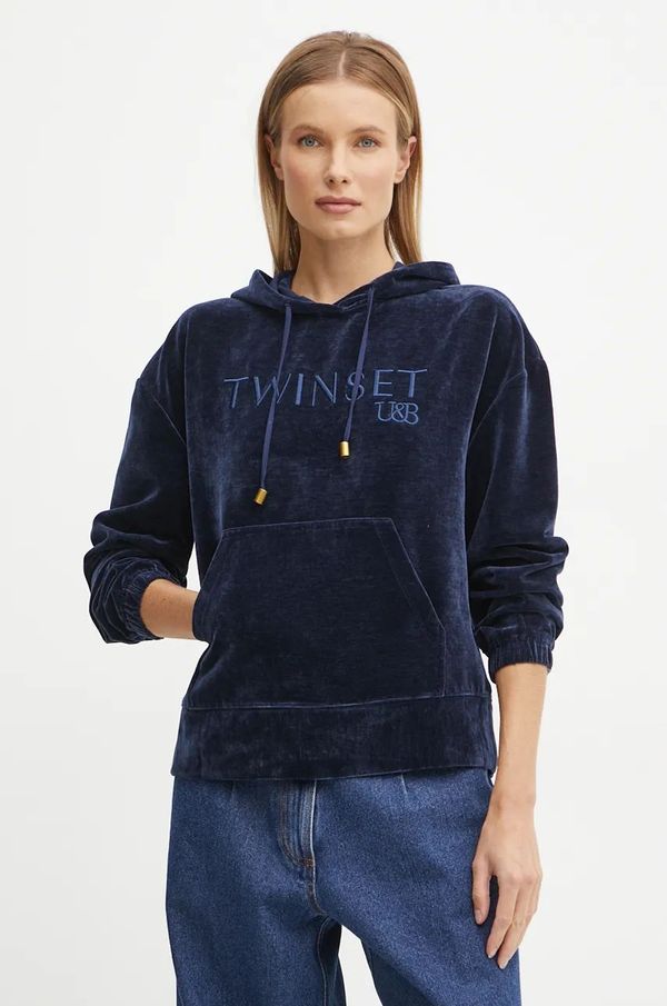 Twinset Dukserica Twinset za žene, boja: tamno plava, s kapuljačom, s aplikacijom, 242LL2PAA