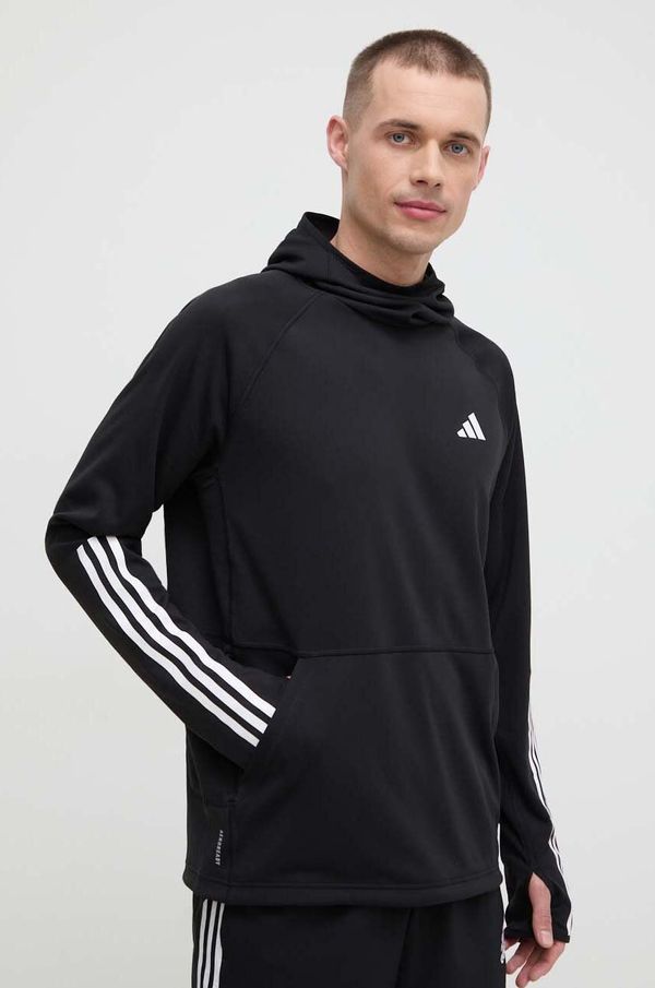 adidas Performance Dukserica za trčanje adidas Performance Own the Run boja: crna, s kapuljačom, tiskom