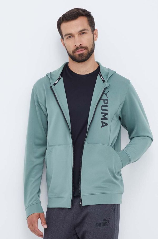 Puma Dukserica za trening Puma Fit Double Knit boja: zelena, s kapuljačom, s tiskom