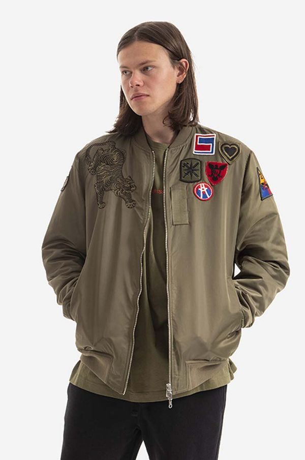 Maharishi Dvostrana bomber jakna Maharishi Reversible MA1 Japanese Nylon Twill za muškarce, boja: zelena, za prijelazno razdoblje, 8046.OLIVE-OLIVE