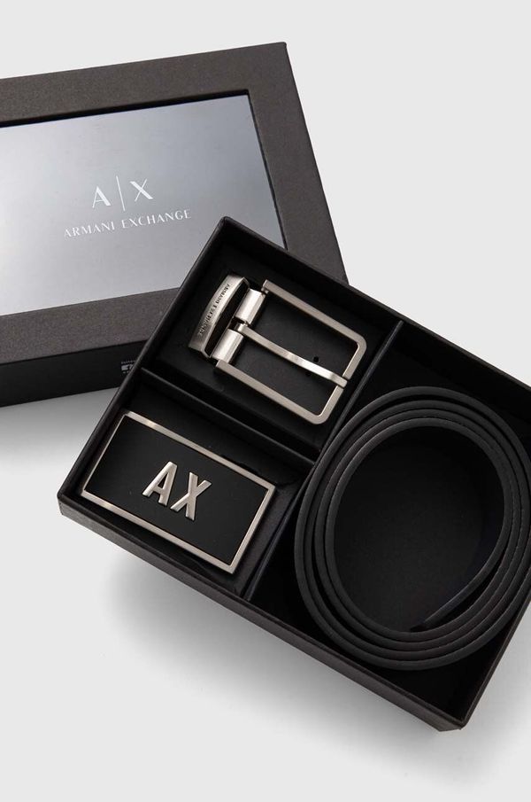 Armani Exchange Dvostrani kožni remen Armani Exchange za muškarce, boja: crna, XM000185 AF11958