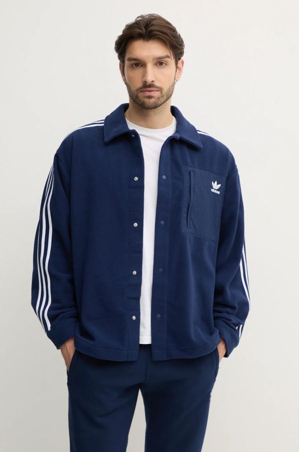 adidas Originals Flis košulja adidas Originals boja: tamno plava, regular, s klasičnim ovratnikom, IX5217