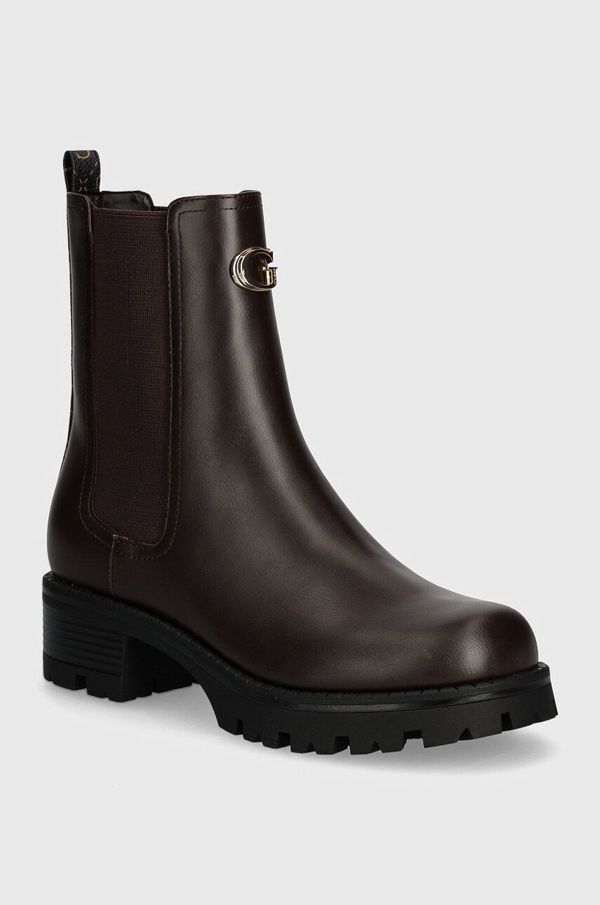 Guess Gležnjače Guess RINNA za žene, boja: smeđa, s debelom potpeticom, FLTRNN FAL10