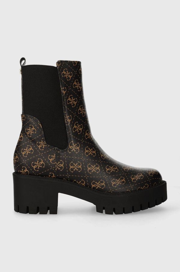 Guess Gležnjače Guess WARIN za žene, boja: smeđa, s debelom potpeticom, FL8WAN FAL10