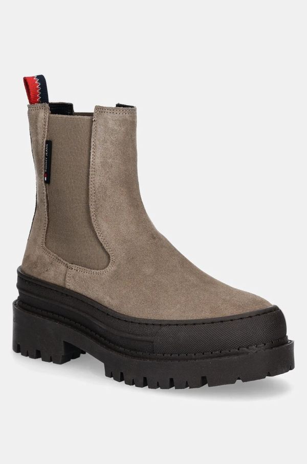 Tommy Jeans Gležnjače od brušene kože Tommy Jeans TJW FOXING CHELSEA SUEDE za žene, boja: bež, s platformom, EN0EN02631