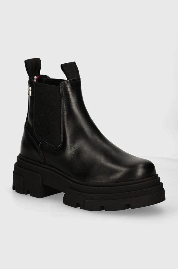 Tommy Hilfiger Gležnjače Tommy Hilfiger COMBAT LEATHER LOW CHELSEA za žene, boja: crna, s platformom, FW0FW08089