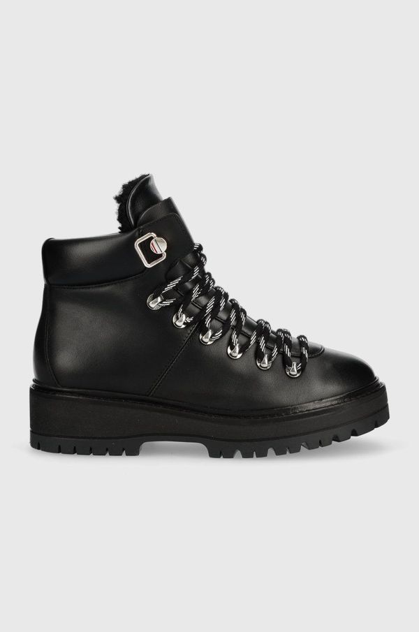 Tommy Hilfiger Gležnjače Tommy Hilfiger Leather Outdoor Flat Boot za žene, boja: crna, s platformom, s polutoplom podstavom
