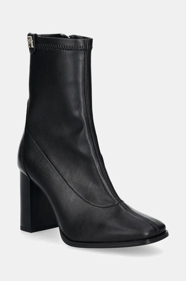 Tommy Hilfiger Gležnjače Tommy Hilfiger PARTY LEATHER SOCK HEEL BOOTIE za žene, boja: crna, s debelom potpeticom, FW0FW08250