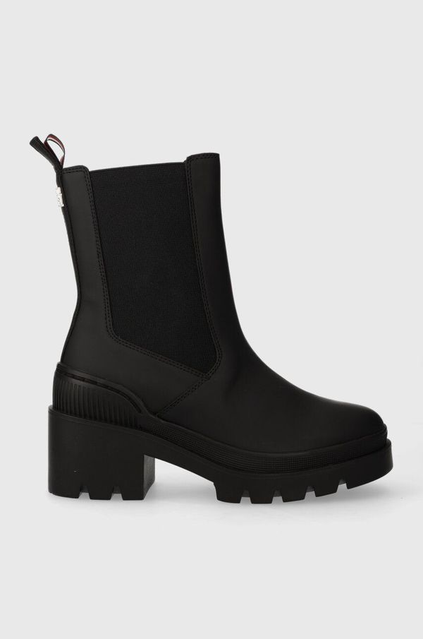 Tommy Hilfiger Gležnjače Tommy Hilfiger RUBBERIZED MID HEEL BOOT za žene, boja: crna, s debelom potpeticom, FW0FW07520